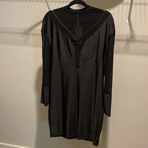 Black Long Sleeve Mesh Detailing Dress